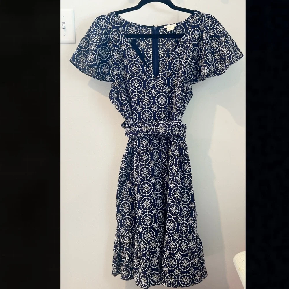 Shoshanna Danica Embroidered Floral Eyelet Lace Dress Navy Blue 10 - Picture 5 of 10